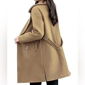 Women's Collar Double Breasted Wool Blend Pea Coat